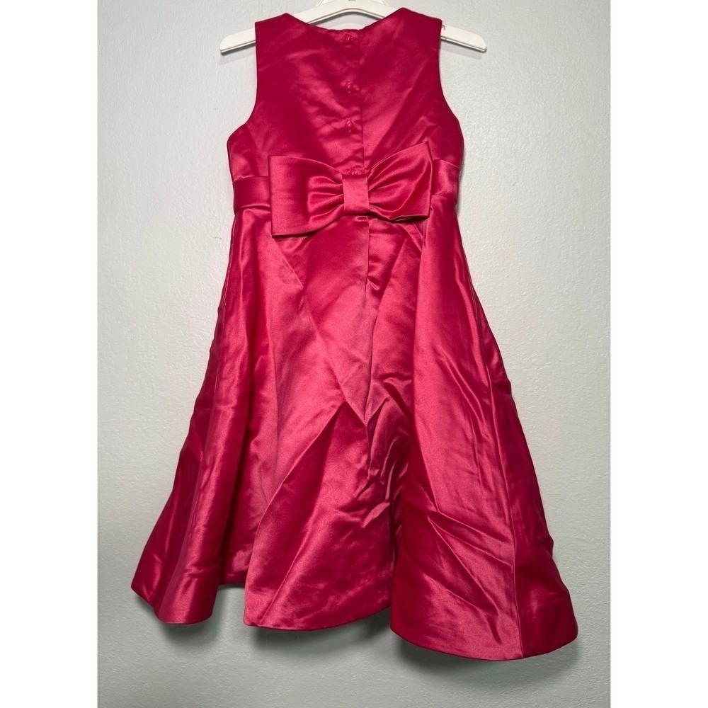 Janie and Jack Satin Party Dress Kids 4 Pink Excellent Back Bow Pleated Neck